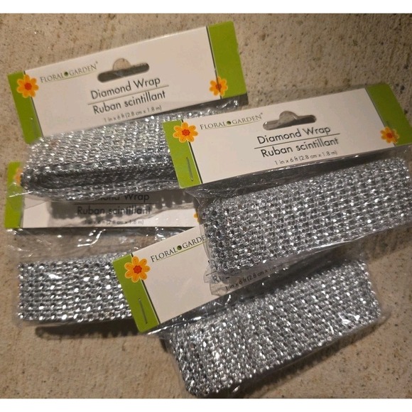 NEW 4 lot Silver Floral Garden‎ Diamond Wrap Ruban Scintillant  1 IN X 6 FT - Picture 3 of 4